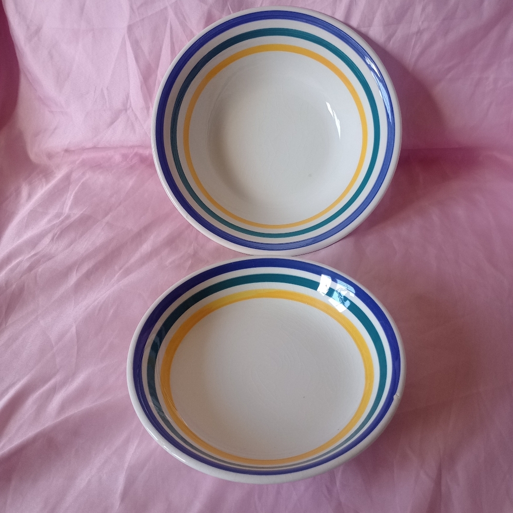 VTG Tre Ci Himark Ceramic 3-Stripe Pasta/Salad Serving Bowl & Soup Bowl.